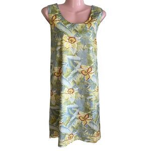 Rainforest Cafe Dress Womens XL Blue Yellow Floral Hawaiian Tank Sleeveless 90s